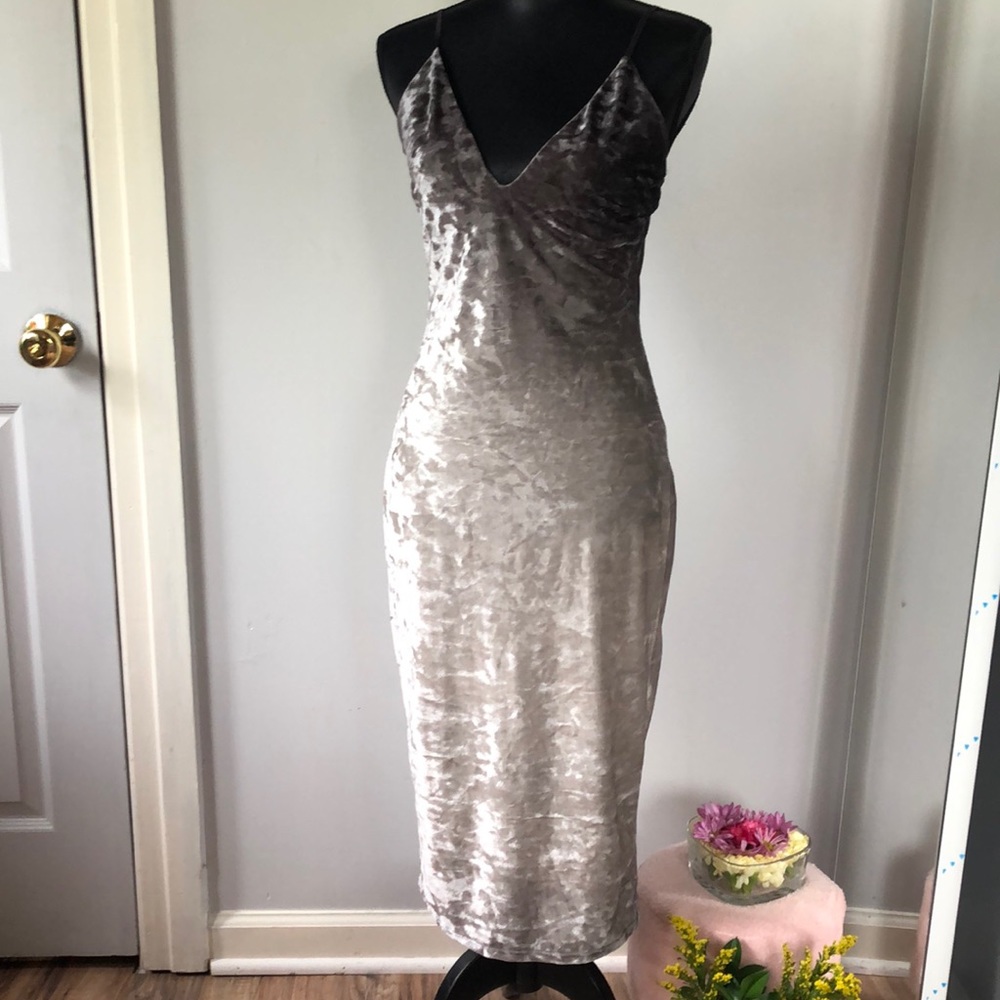 Spaghetti strap grey/ gradient velvet dress